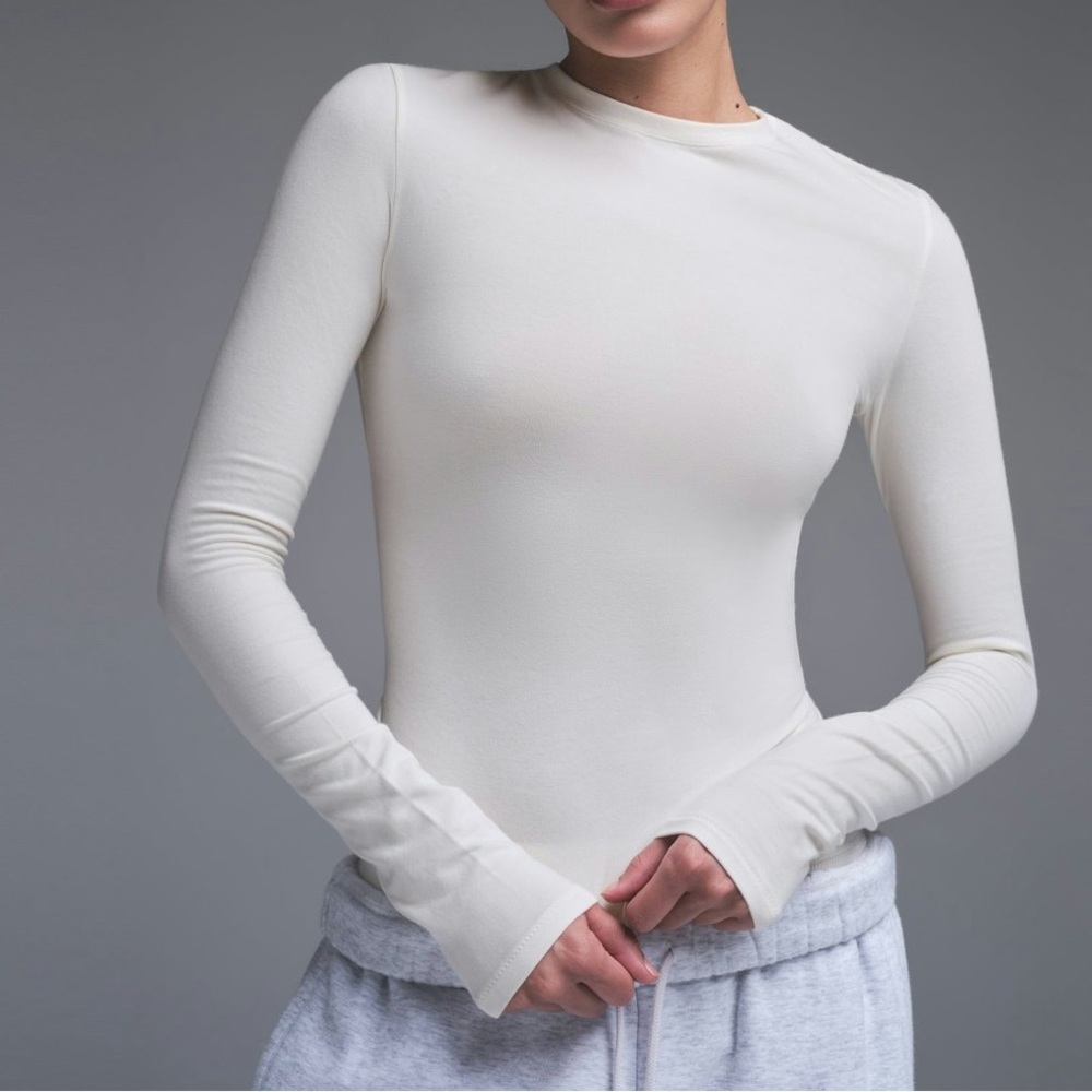SKIMS Cotton Jersey Long Sleeve T-shirt Womens  XXS Marble Stretch T-Shirt NWT